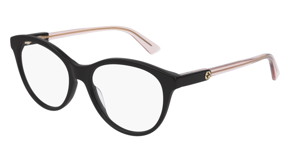 GUCCI GG0486O ROUND / OVAL Eyeglasses For Women GG0486O-004 BLACK BLACK / TRANSPARENT SHINY 54-17-145