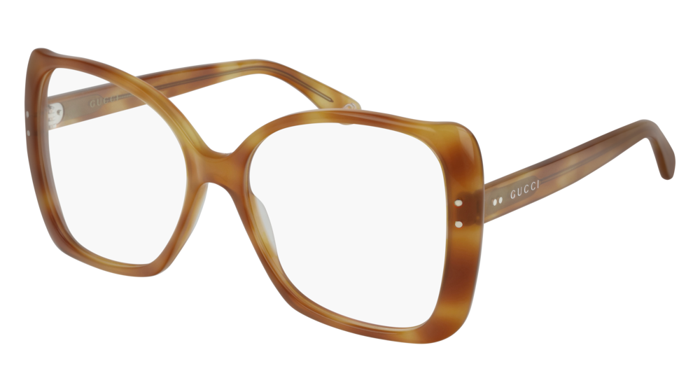 GUCCI GG0473O RECTANGULAR / SQUARE Eyeglasses For Women GG0473O-003 HAVANA HAVANA / TRANSPARENT SHINY 55-16-145