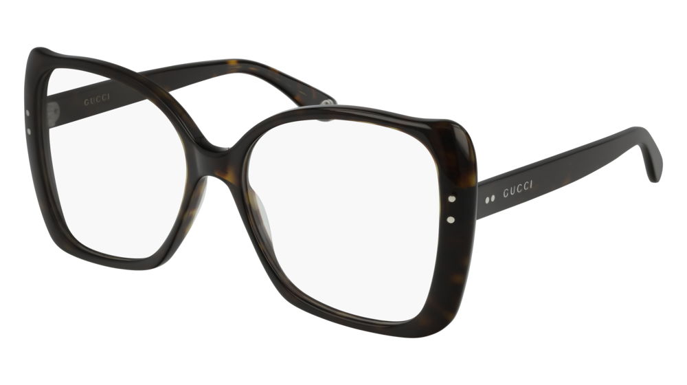 GUCCI GG0473O RECTANGULAR / SQUARE Eyeglasses For Women GG0473O-002 HAVANA HAVANA / TRANSPARENT DARK 55-16-145
