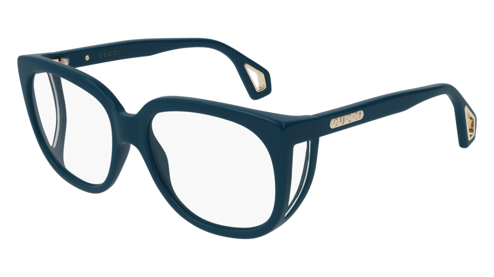 GUCCI GG0470O RECTANGULAR / SQUARE Eyeglasses For Women GG0470O-003 BLUE BLUE / TRANSPARENT SHINY 56-17-140