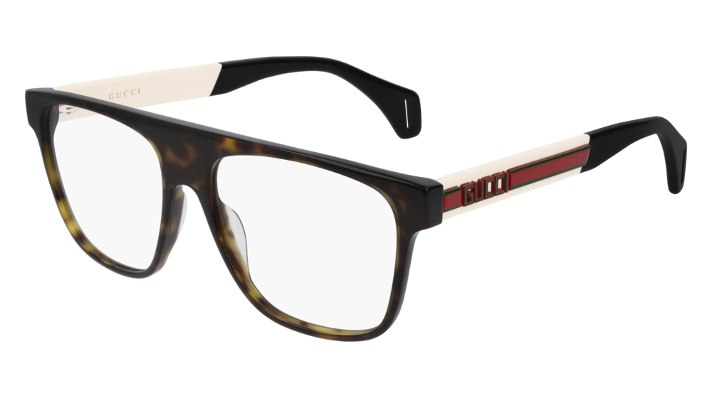 GUCCI GG0465O RECTANGULAR / SQUARE Eyeglasses For Men GG0465O-003 HAVANA IVORY / TRANSPARENT DARK 55-16-150