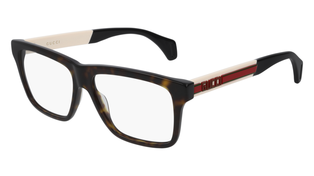 GUCCI GG0464O RECTANGULAR / SQUARE Eyeglasses For Men GG0464O-007 HAVANA IVORY / TRANSPARENT DARK 56-15-150