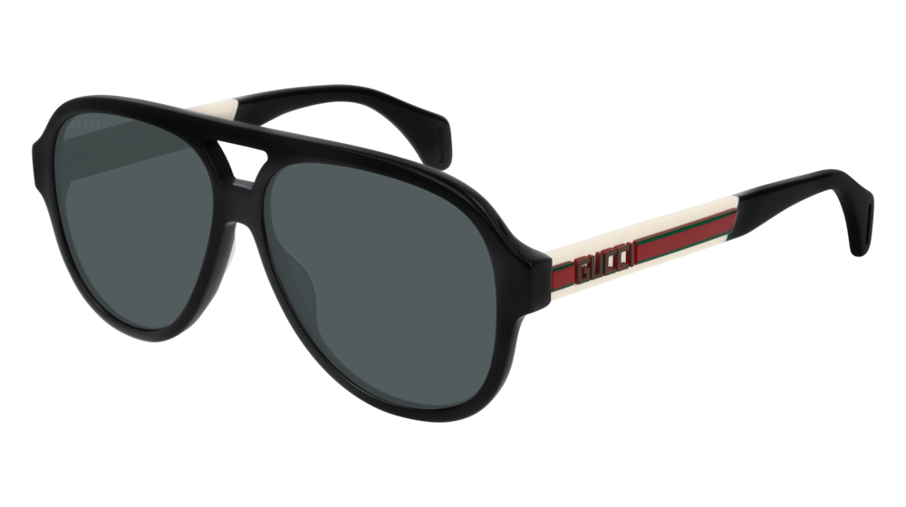 GUCCI GG0463S AVIATOR Sunglasses For Men GG0463S-002 BLACK WHITE / GREY SHINY 58-13-150