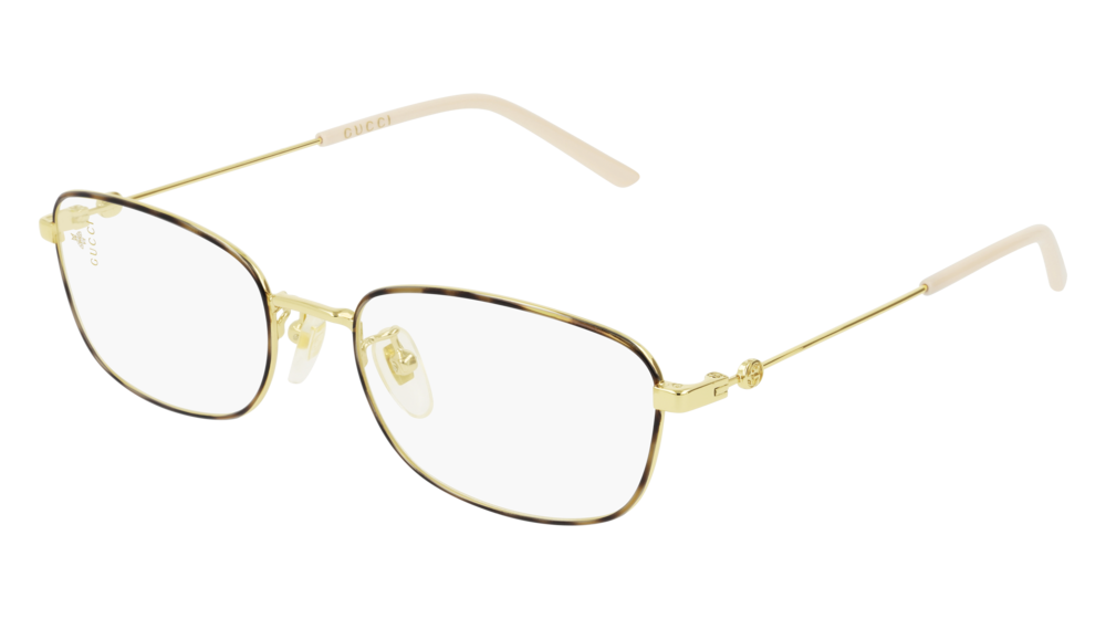 GUCCI GG0444O RECTANGULAR / SQUARE Eyeglasses For Women GG0444O-006 GOLD GOLD / TRANSPARENT HAVANA 53-18-140