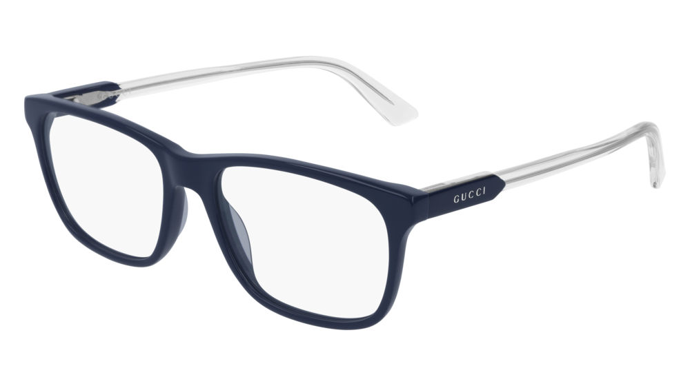 GUCCI GG0490O RECTANGULAR / SQUARE Eyeglasses For Men GG0490O-004 BLUE BLUE / TRANSPARENT SHINY 53-17-150