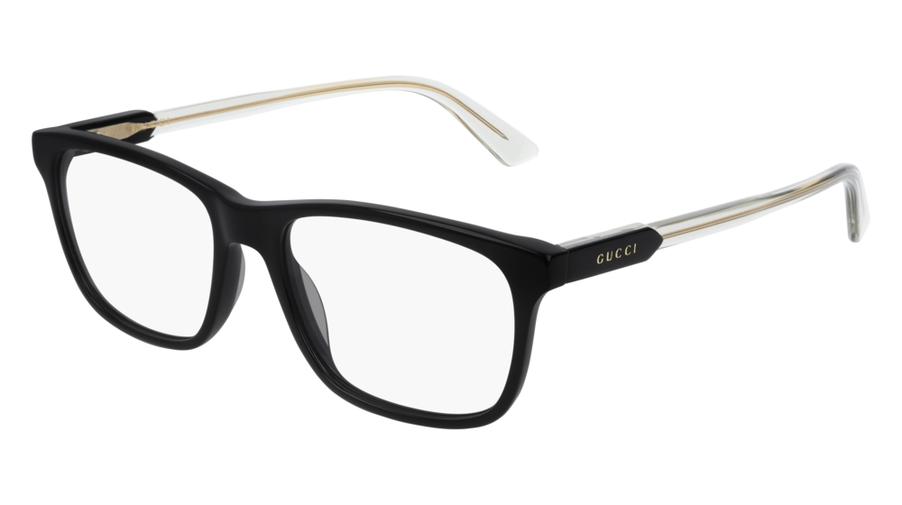 GUCCI GG0490O RECTANGULAR / SQUARE Eyeglasses For Men GG0490O-005 BLACK BLACK / TRANSPARENT SHINY 53-17-150