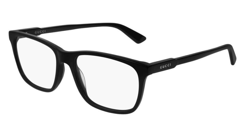 GUCCI GG0490O RECTANGULAR / SQUARE Eyeglasses For Men GG0490O-006 BLACK BLACK / TRANSPARENT SHINY 55-17-150