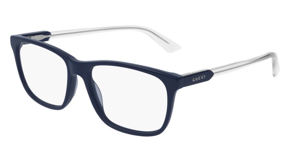 GUCCI GG0490O RECTANGULAR / SQUARE Eyeglasses For Men GG0490O-009 BLUE BLUE / TRANSPARENT SHINY 55-17-150