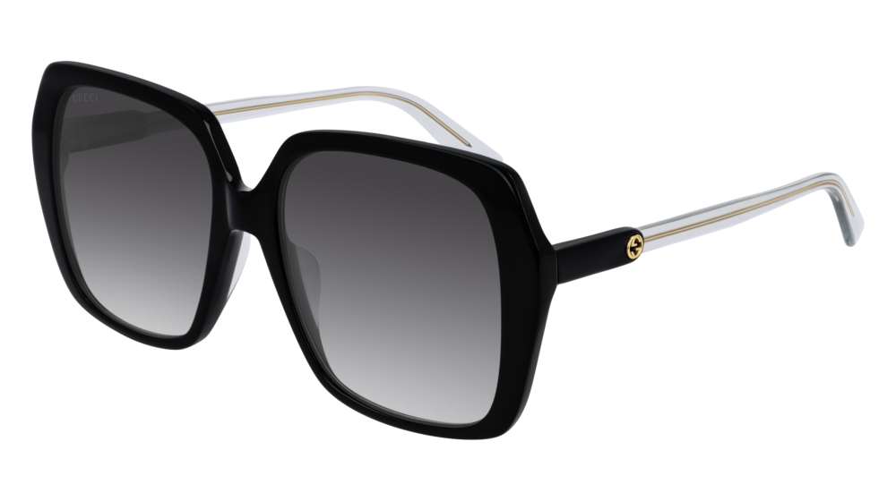 GUCCI GG0533SA RECTANGULAR / SQUARE Sunglasses For Women GG0533SA-005 BLACK BLACK / BLUE SHINY 56-17-150