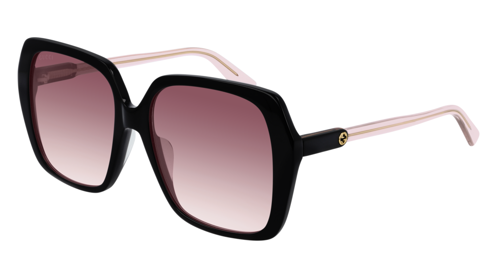 GUCCI GG0533SA RECTANGULAR / SQUARE Sunglasses For Women GG0533SA-003 BLACK BLACK / RED SHINY 56-17-150