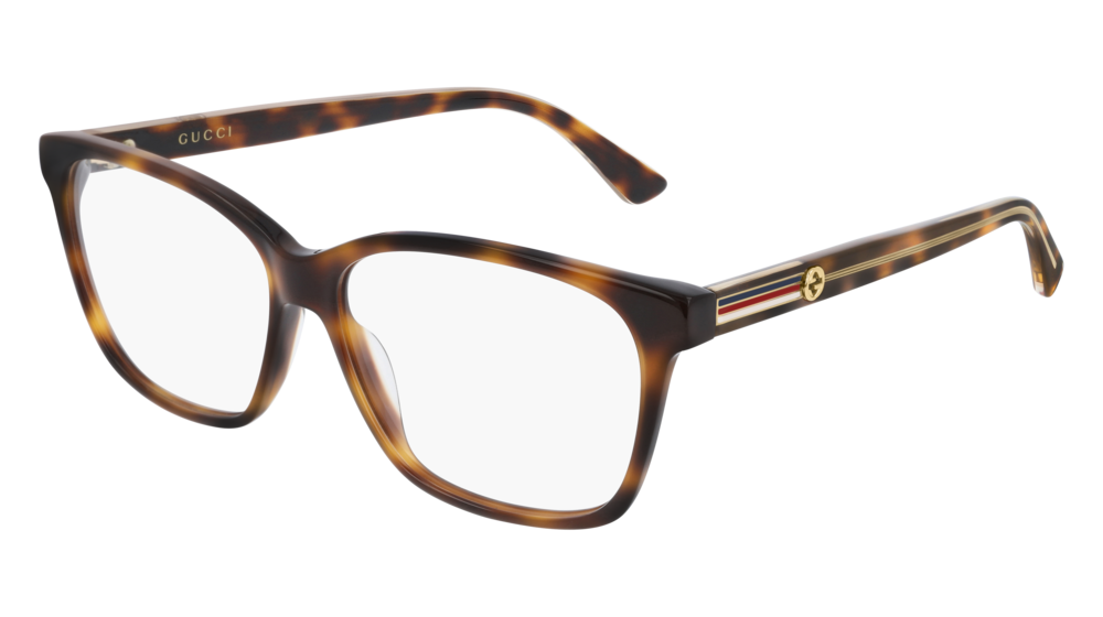 GUCCI GG0532O RECTANGULAR / SQUARE Eyeglasses For Women GG0532O-007 HAVANA CRYSTAL / TRANSPARENT SHINY 56-14-140