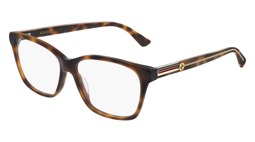 GUCCI GG0532O RECTANGULAR / SQUARE Eyeglasses For Women GG0532O-003 HAVANA CRYSTAL / TRANSPARENT SHINY 54-14-140