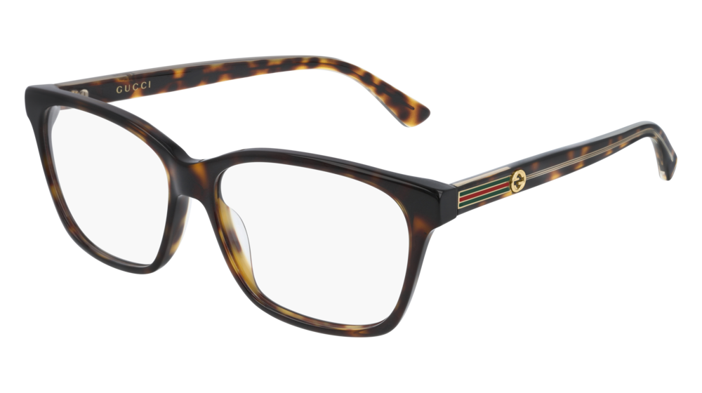 GUCCI GG0532O RECTANGULAR / SQUARE Eyeglasses For Women GG0532O-002 HAVANA CRYSTAL / TRANSPARENT DARK 54-14-140