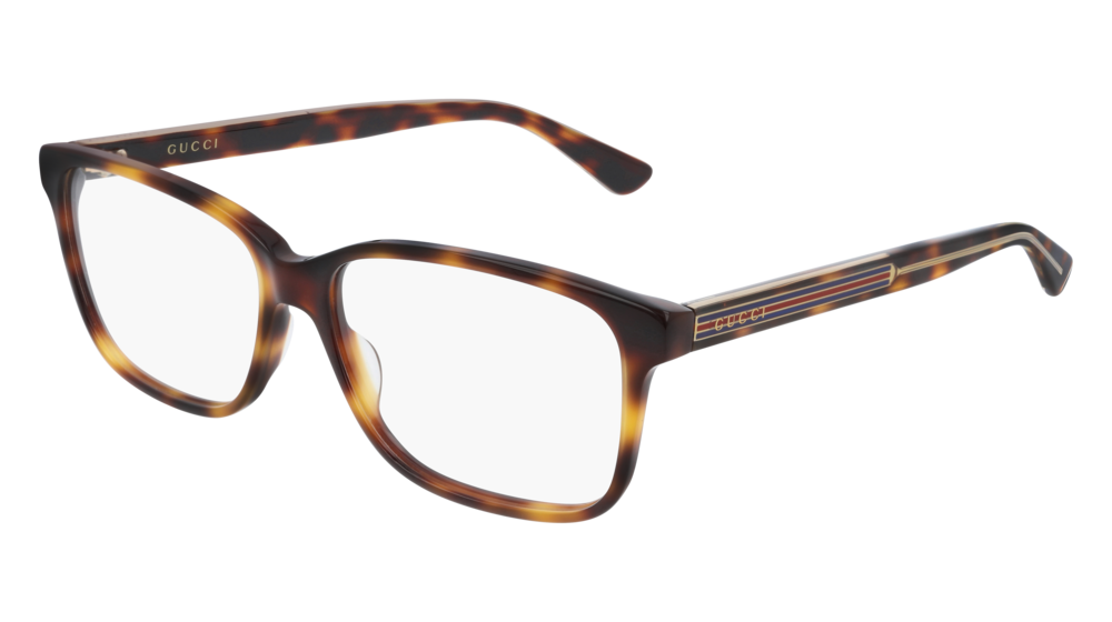 GUCCI GG0530O RECTANGULAR / SQUARE Eyeglasses For Men GG0530O-006 HAVANA CRYSTAL / TRANSPARENT SHINY 57-15-145