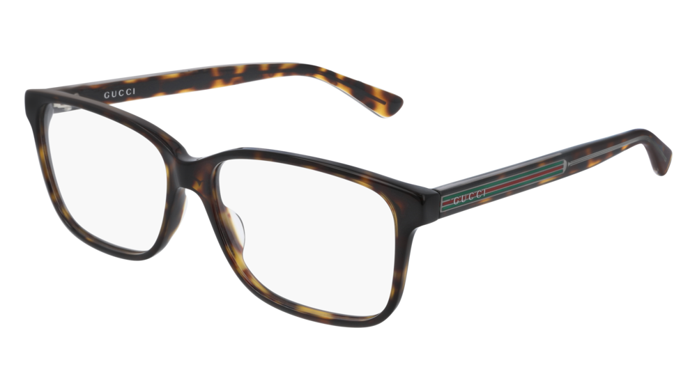 GUCCI GG0530O RECTANGULAR / SQUARE Eyeglasses For Men GG0530O-005 HAVANA CRYSTAL / TRANSPARENT DARK 57-15-145