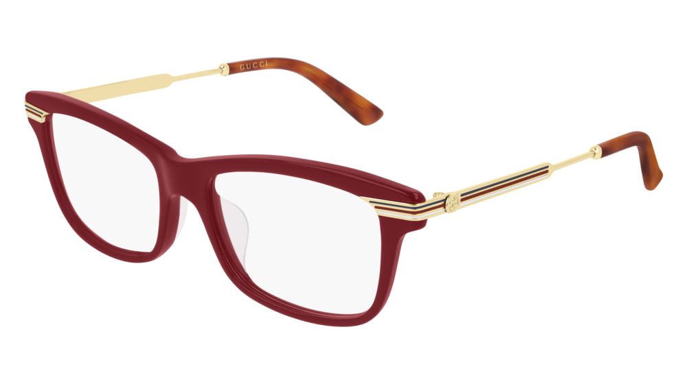 GUCCI GG0524O RECTANGULAR / SQUARE Eyeglasses For Women GG0524O-008 BURGUNDY GOLD / TRANSPARENT SHINY 54-17-140