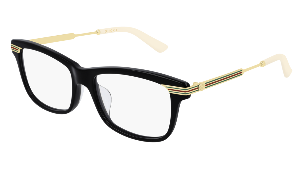 GUCCI GG0524O RECTANGULAR / SQUARE Eyeglasses For Women GG0524O-005 BLACK GOLD / TRANSPARENT SHINY 54-17-140