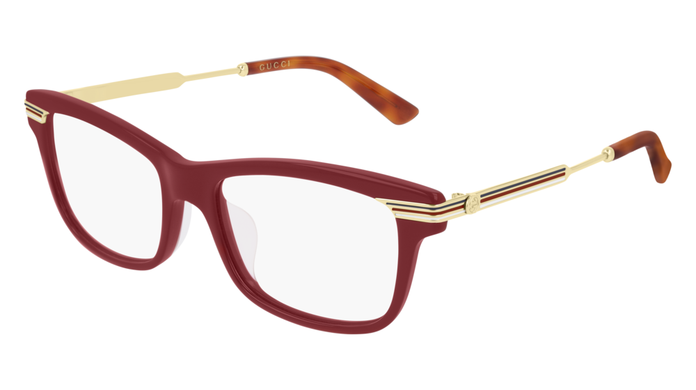 GUCCI GG0524O RECTANGULAR / SQUARE Eyeglasses For Women GG0524O-004 BURGUNDY GOLD / TRANSPARENT SHINY 52-17-140