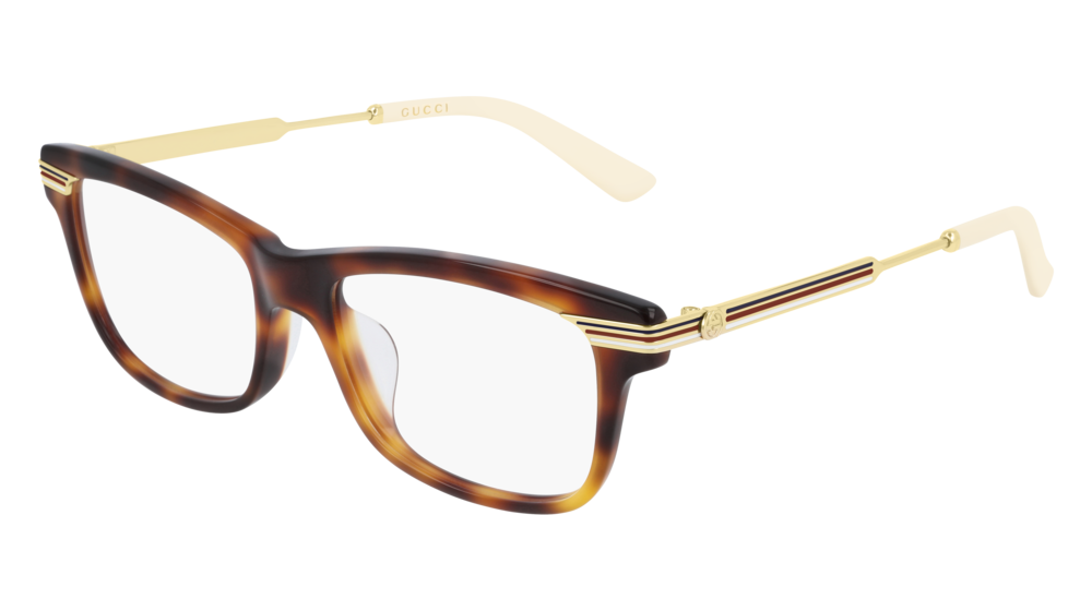 GUCCI GG0524O RECTANGULAR / SQUARE Eyeglasses For Women GG0524O-002 HAVANA GOLD / TRANSPARENT SHINY 52-17-140