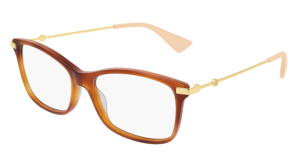 GUCCI GG0513O RECTANGULAR / SQUARE Eyeglasses For Women GG0513O-003 HAVANA GOLD / TRANSPARENT YELLOW 54-16-145