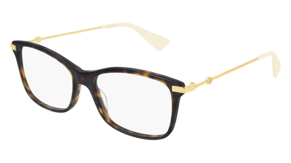 GUCCI GG0513O RECTANGULAR / SQUARE Eyeglasses For Women GG0513O-002 HAVANA GOLD / TRANSPARENT DARK 54-16-145