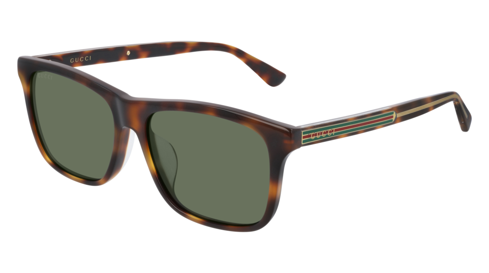 GUCCI GG0381SA RECTANGULAR / SQUARE Sunglasses For Men GG0381SA-003 HAVANA CRYSTAL / GREEN SHINY 56-16-150