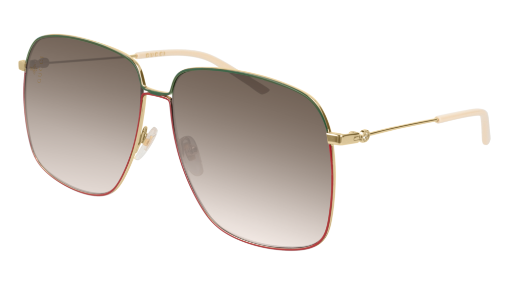 GUCCI GG0394S RECTANGULAR / SQUARE Sunglasses For Women GG0394S-003 GOLD GOLD / BROWN MULTICOLOR 61-14-145