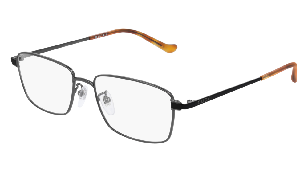 GUCCI GG0576OK RECTANGULAR / SQUARE Eyeglasses For Men GG0576OK-006 RUTHENIUM BLACK / TRANSPARENT SHINY 56-17-150