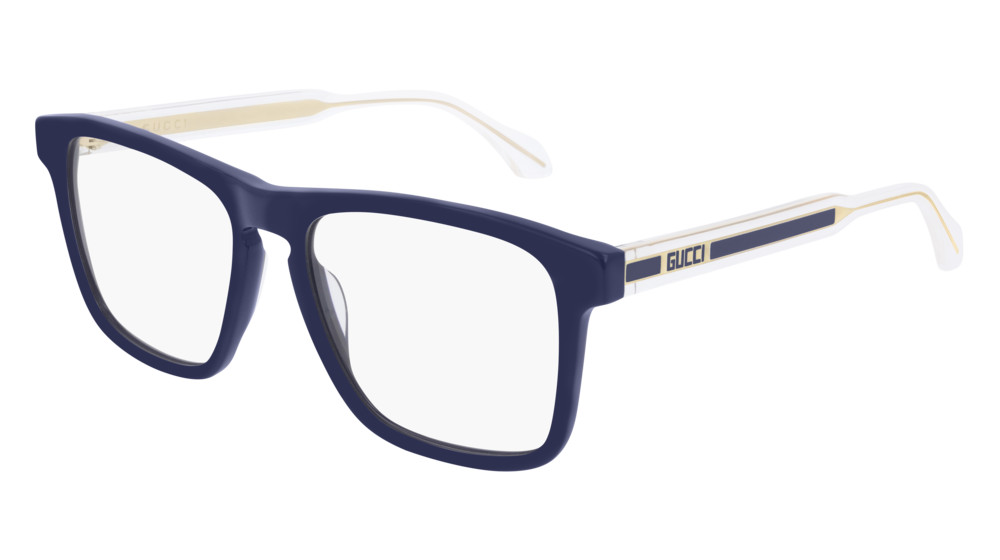 GUCCI GG0561O RECTANGULAR / SQUARE Eyeglasses For Men GG0561O-004 BLUE CRYSTAL / TRANSPARENT SHINY 54-17-145