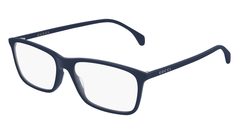 GUCCI GG0553O RECTANGULAR / SQUARE Eyeglasses For Men GG0553O-007 BLUE BLUE / TRANSPARENT SHINY 56-16-145