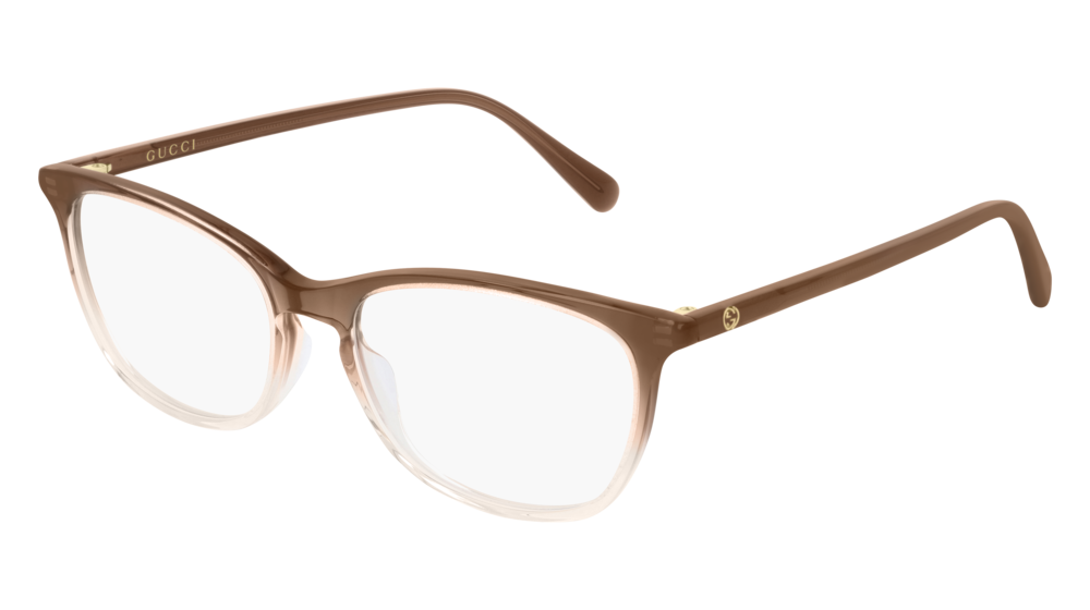 GUCCI GG0549O RECTANGULAR / SQUARE Eyeglasses For Women GG0549O-004 BROWN BROWN / TRANSPARENT BEIGE 52-16-140