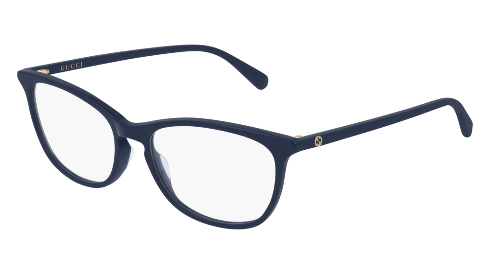 GUCCI GG0549O RECTANGULAR / SQUARE Eyeglasses For Women GG0549O-003 BLUE BLUE / TRANSPARENT SHINY 52-16-140