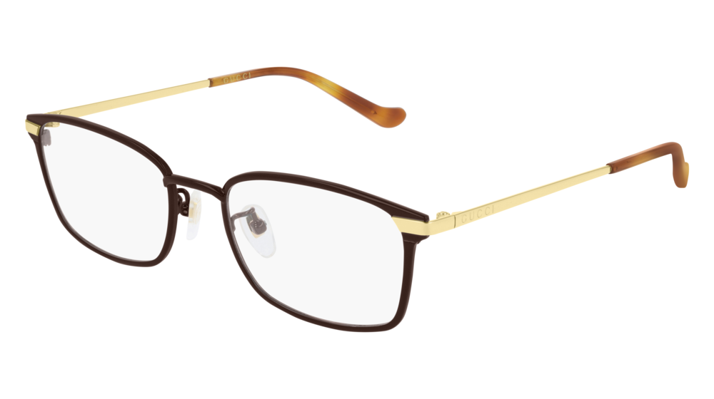 GUCCI GG0579OK RECTANGULAR / SQUARE Eyeglasses For Men GG0579OK-002 BROWN GOLD / TRANSPARENT DARK 53-19-145