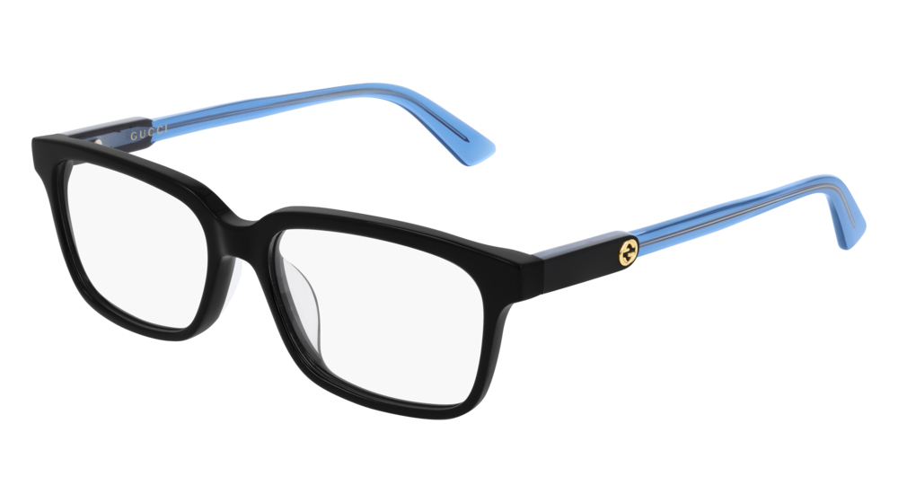 GUCCI GG0557OJ RECTANGULAR / SQUARE Eyeglasses For Women GG0557OJ-004 BLACK BLUE / TRANSPARENT SHINY 53-16-145