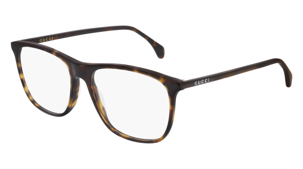 GUCCI GG0554O RECTANGULAR / SQUARE Eyeglasses For Men GG0554O-002 HAVANA HAVANA / TRANSPARENT DARK 55-16-145