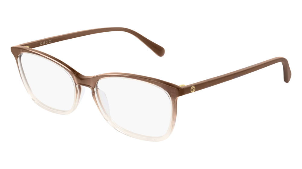 GUCCI GG0548O RECTANGULAR / SQUARE Eyeglasses For Women GG0548O-007 BROWN BROWN / TRANSPARENT BEIGE 55-16-145
