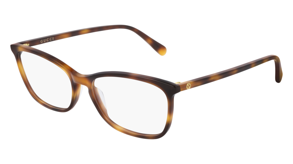 GUCCI GG0548O RECTANGULAR / SQUARE Eyeglasses For Women GG0548O-006 HAVANA HAVANA / TRANSPARENT SHINY 55-16-145