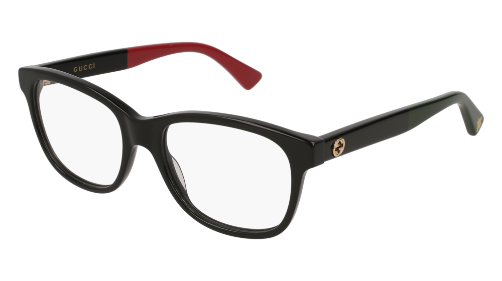 GUCCI GG0166O RECTANGULAR / SQUARE Eyeglasses For Women GG0166O-003 BLACK BLACK / TRANSPARENT SHINY 52-17-140