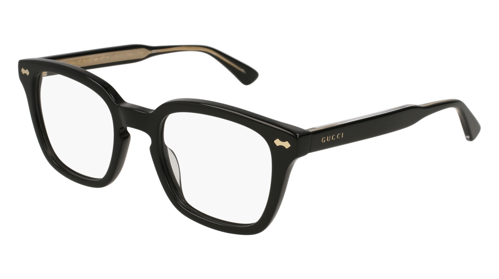 GUCCI GG0184O RECTANGULAR / SQUARE Eyeglasses For UNISEX GG0184O-001 BLACK BLACK / TRANSPARENT SHINY 50-21-145