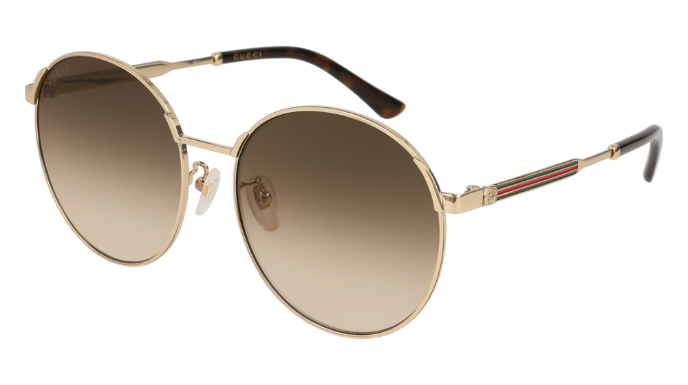 GUCCI GG0206SK ROUND / OVAL Sunglasses For Women GG0206SK-003 GOLD GOLD / BROWN SHINY 58-17-150