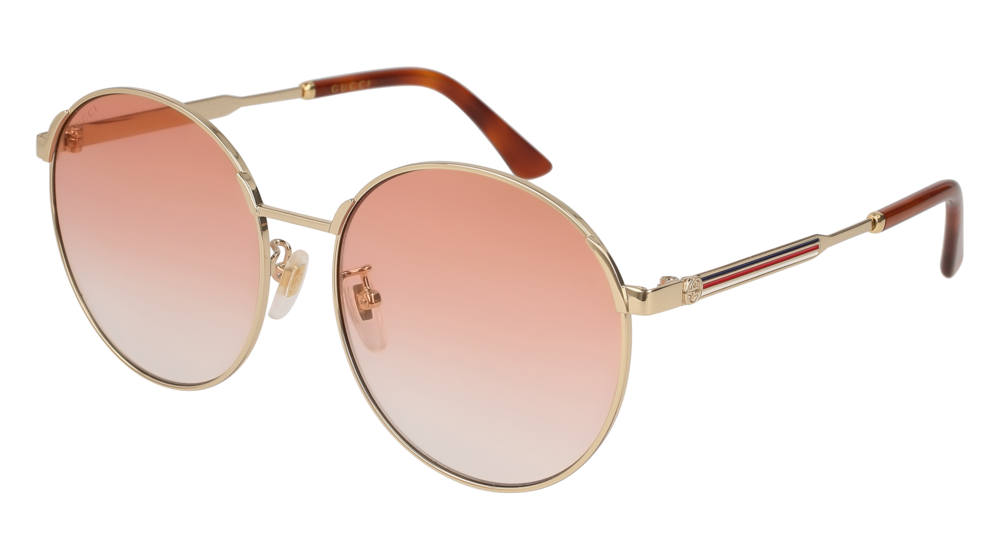GUCCI GG0206SK ROUND / OVAL Sunglasses For Women GG0206SK-004 GOLD GOLD / ORANGE SHINY 58-17-150