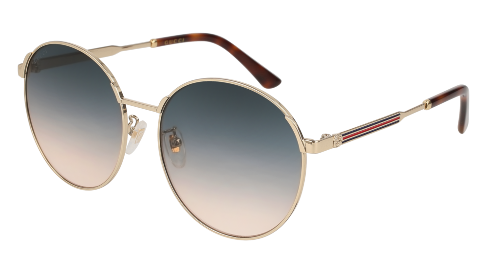 GUCCI GG0206SK ROUND / OVAL Sunglasses For Women GG0206SK-005 GOLD GOLD / BLUE SHINY 58-17-150