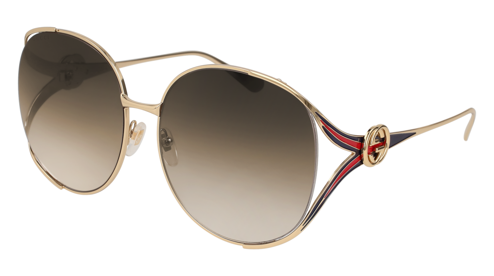 GUCCI GG0225S FORK Sunglasses For Women GG0225S-002 GOLD GOLD / BROWN SHINY 63-17-130