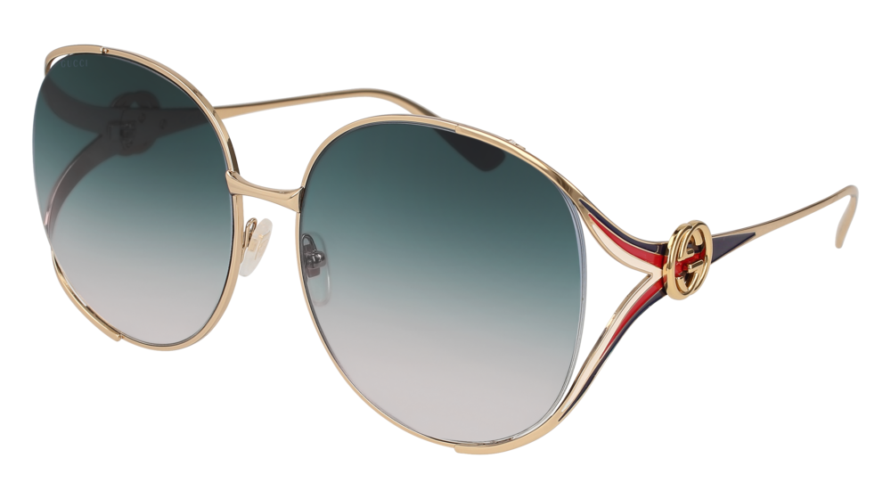 GUCCI GG0225S FORK Sunglasses For Women GG0225S-004 GOLD GOLD / GREY YELLOW 63-17-130