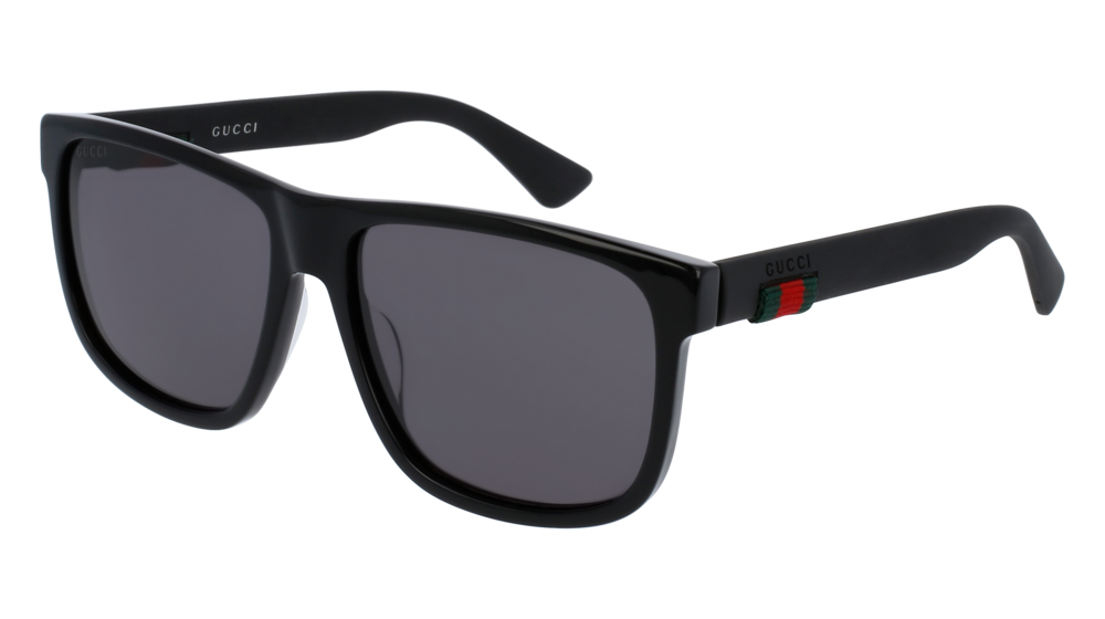 GUCCI GG0010S RECTANGULAR / SQUARE Sunglasses For Men  GG0010S-001 BLACK BLACK / GREY SHINY 58-16-145