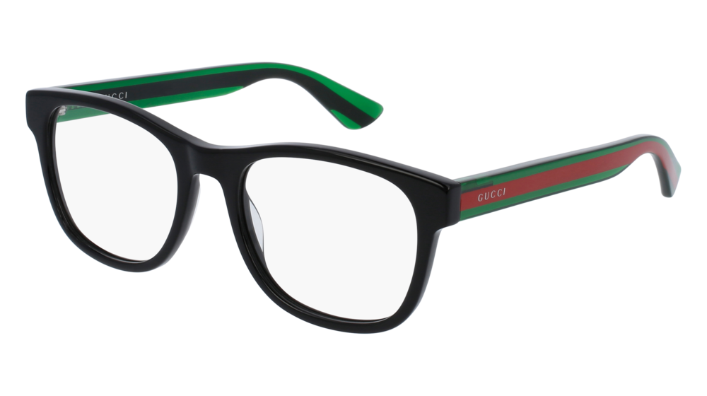 GUCCI GG0004O ROUND / OVAL Eyeglasses For Men GG0004O-002 BLACK GREEN / TRANSPARENT SHINY 53-19-145