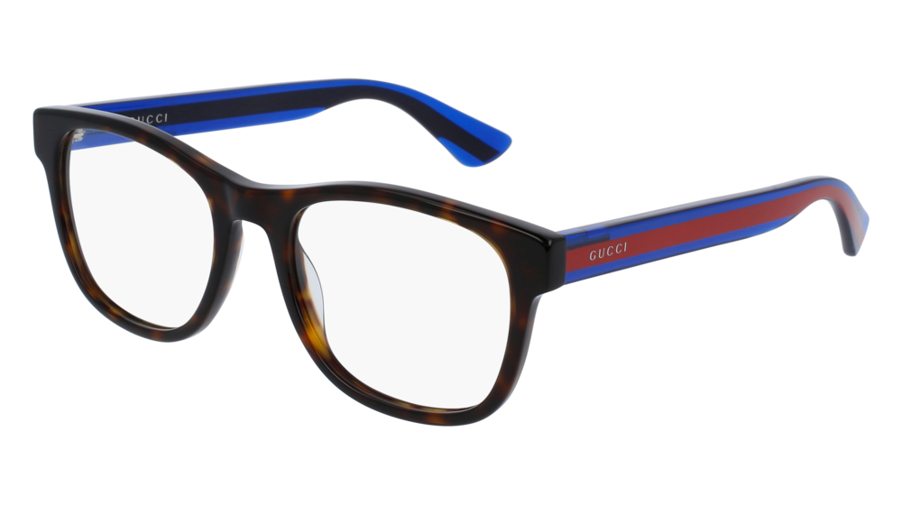 GUCCI GG0004O ROUND / OVAL Eyeglasses For Men GG0004O-003 HAVANA BLUE / TRANSPARENT SHINY 53-19-145
