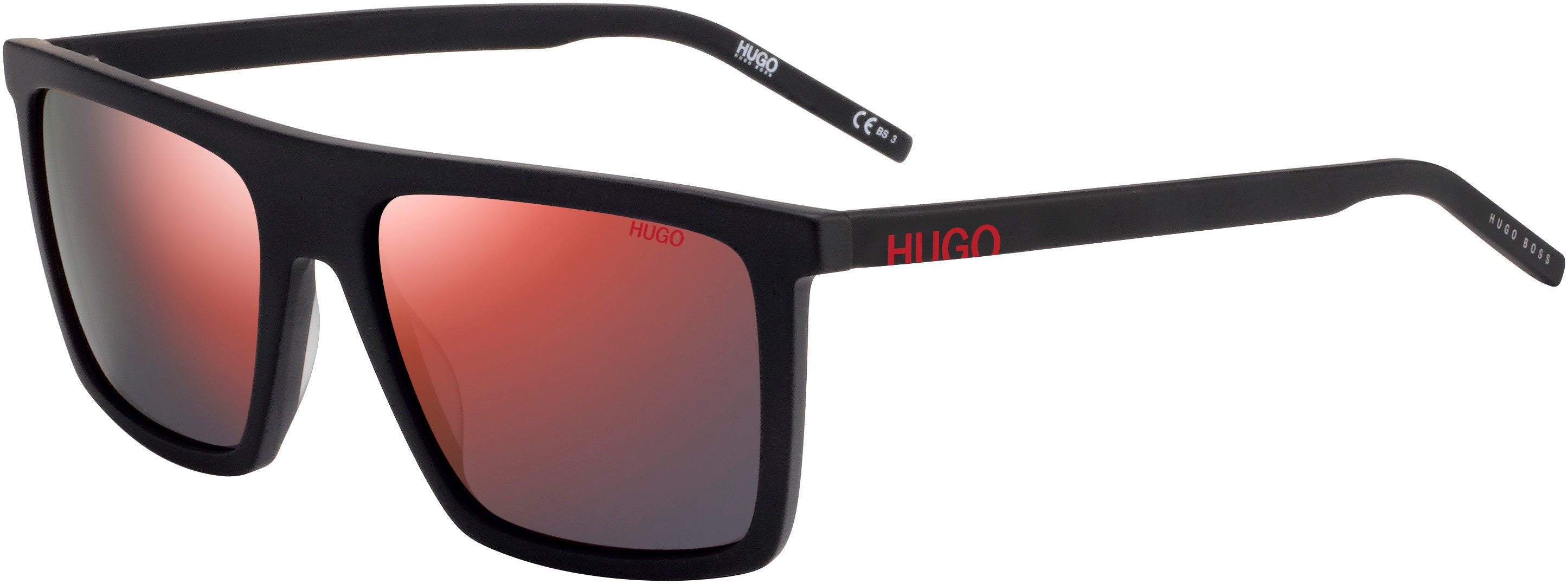 Hugo (hug) Hugo 1054/S Rectangular Sunglasses 0003-0003 Matte Black (AO Red Mirror)