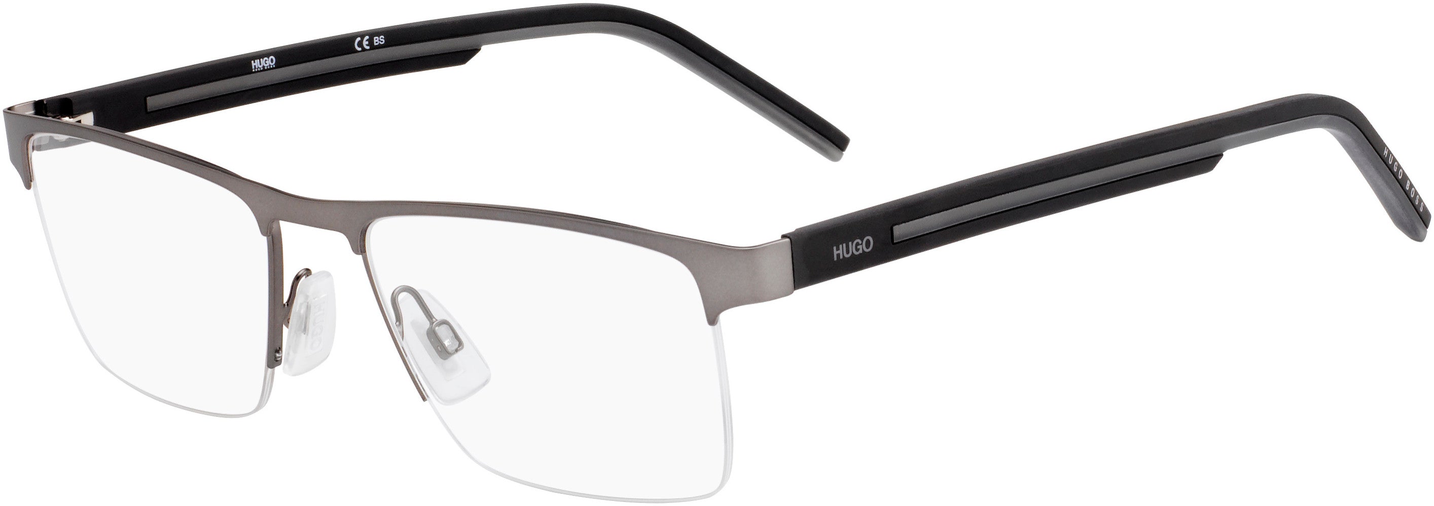 Hugo (hug) Hugo 1066 Rectangular Eyeglasses 0R80-0R80 Semi Matte Dark Ruthenium (00 Demo Lens)