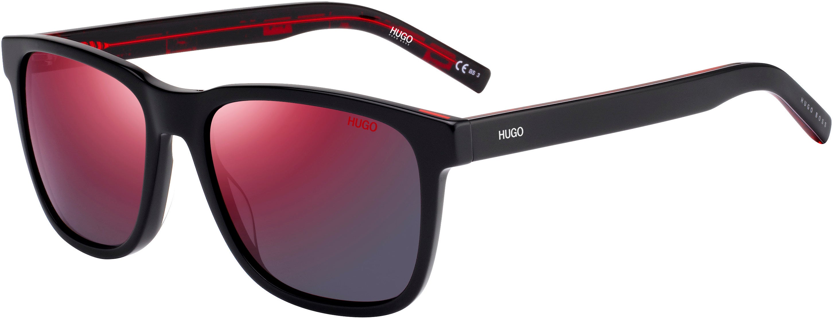 Hugo (hug) Hugo 1073/S Rectangular Sunglasses 0UYY-0UYY Black Pattern Ed (AO Red Mirror)